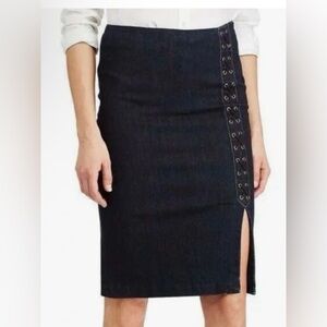 NWT Ralph Lauren Dark Indigo Lace-Up Denim Pencil Skirt with Side Slit